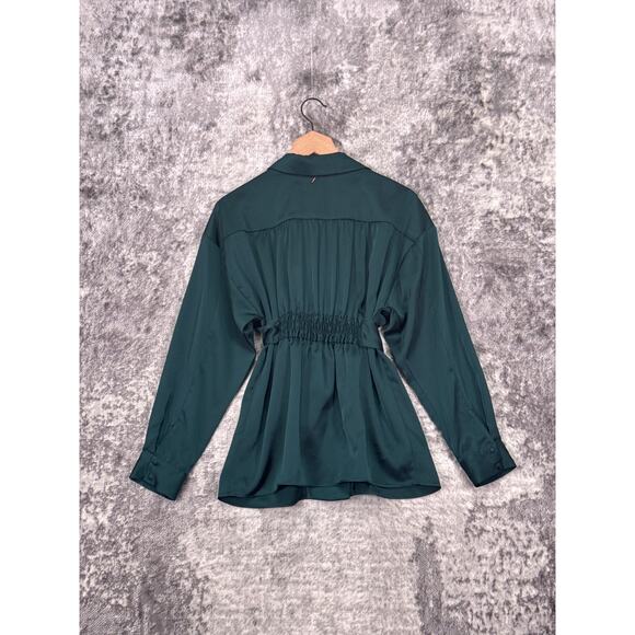 New MISA Los Angeles Top Medium Womens Emerald Green Satin Wrap Jacket Blouse - Picture 3 of 8